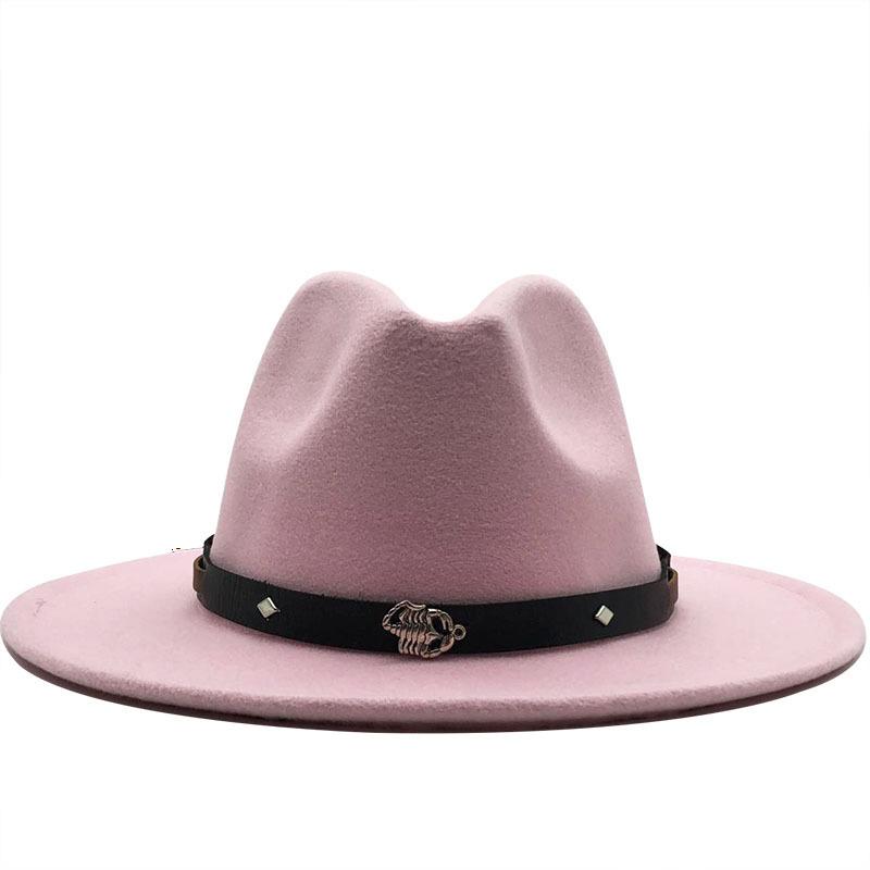 European and American popular hats, women's new woolen jazz top hat, retro flat-brimmed felt straight-edged big eaves hat