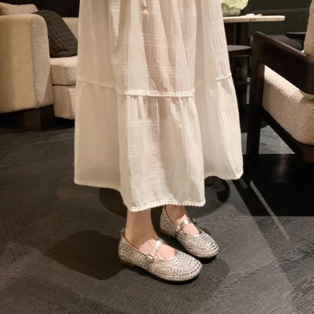 Yuanlitong Streamer Mesh Yarn Fashionable Versatile Rhinestone Mesh Breathable Buckle with Bag Head Vacation Slippers Women's Semi-drag Summer