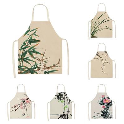 Chinese Style Plant Ink Wash Style Household Cleaning Linen Adult Chef Clothing Sleeveless Apron Cooking Oil Pollution Apron