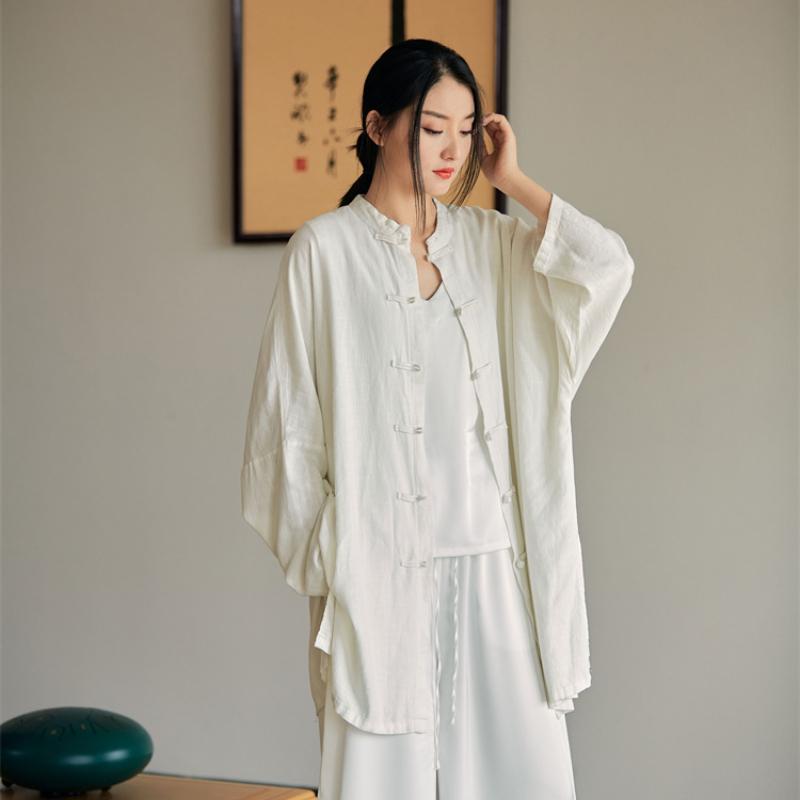 Jarní a podzimní bavlněná a lněná dámská měkká a elegantní zenová čínská čajová košile dámský kardigan proti slunci