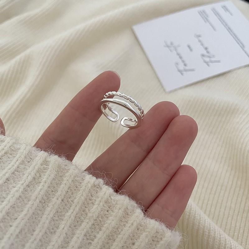 Korean 925 Sterling Silver Geometric Ring: Non-Fading, Versatile, Adjustable, Bright Finish for Women.