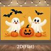 2D Flat  1 Halloween Banner with Two Happy Ghosts and Pumpkins  No Need for Electricity