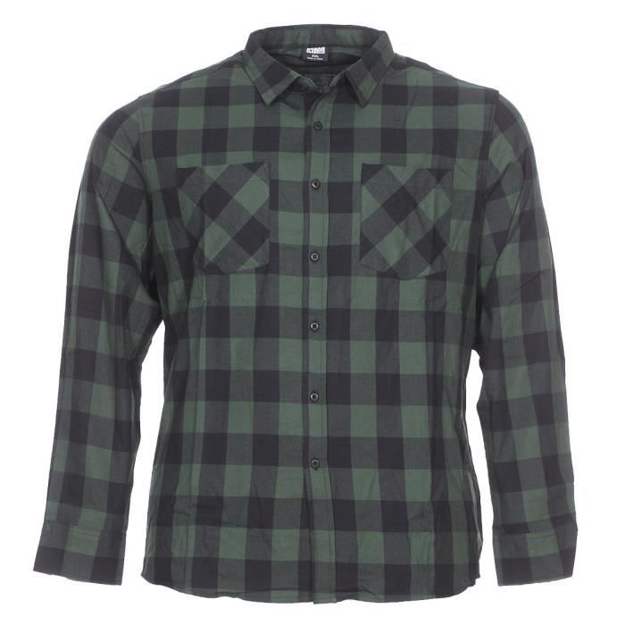 Chemise À Carreaux - Urban Classics - Vert Et Noir - Manches Longues - Col Classique - 100% Coton