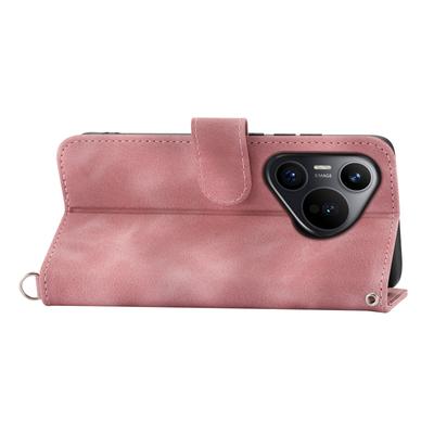 For Huawei Pura 70 Case Wallet Flower Pattern PU Leather Phone Cover with Crossbody Strap