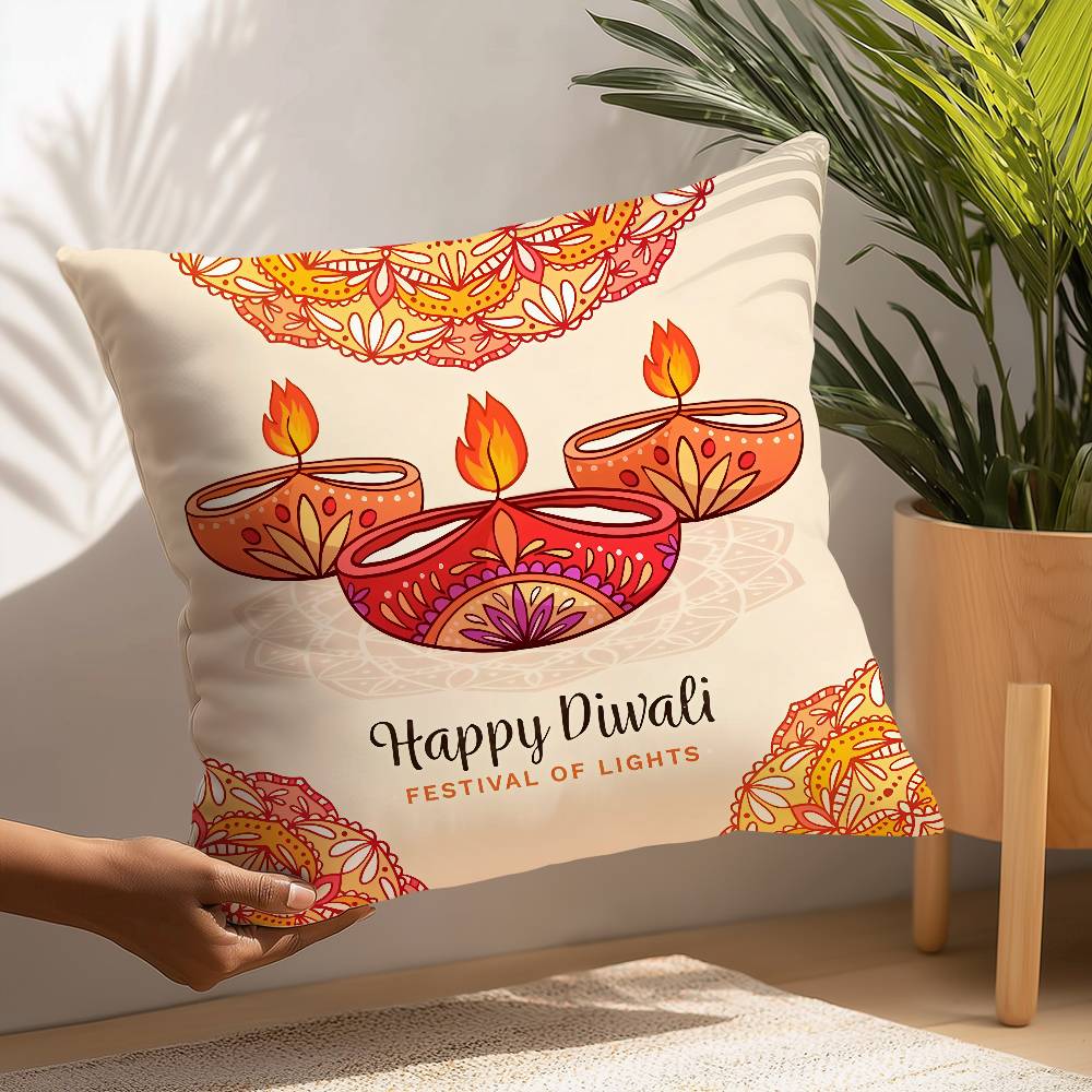 Diwali Festival Pillow Case Plush Fabric Soft  Pillowcase Double Sided Print Cushion Cover Household Gifts
