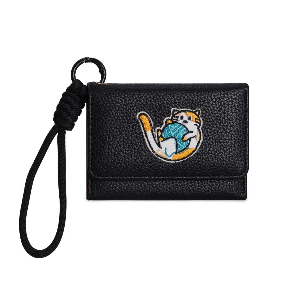 

Короткий мультяшный кошелек для денег Милый кот Студенческий кошелек для монет Кошелек для карт Женский кошелек тройного сложения Держатель для карт чёрный