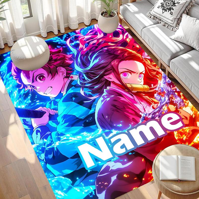 Custom Name Personalized Demon Slayer Print Carpet, Versatile Home Decor Rug, for Playroom, Apartment, Balcony, Entryway, Hallway Gift