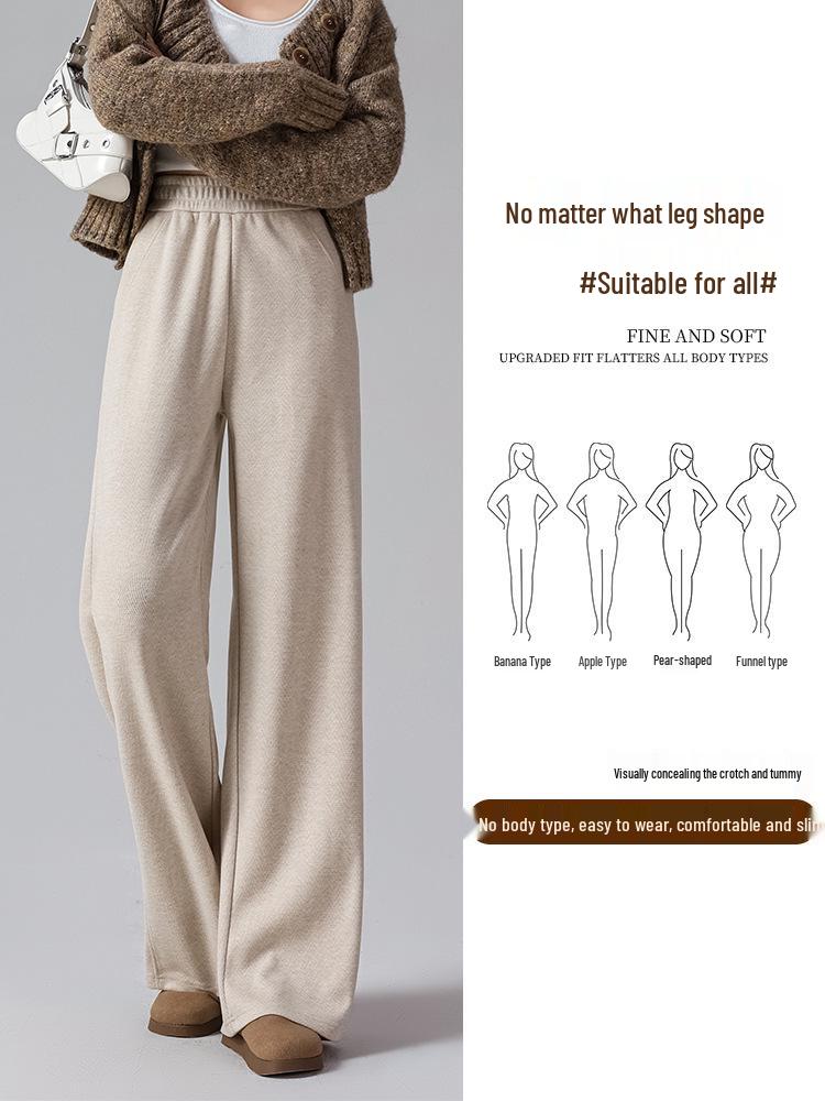 Women's Wool Wide-Leg Pants, Brown Herringbone, Slimming & Comfortable, Skin-Friendly, 2025 Autumn/Winter Collection