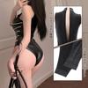 Rope Restraint Bondage Style Leotard Sexy Cosplay Erotic Extreme Black SM Costume Perverted Lingerie Underwear Leather High Leg Tight [Ahegao] Women's