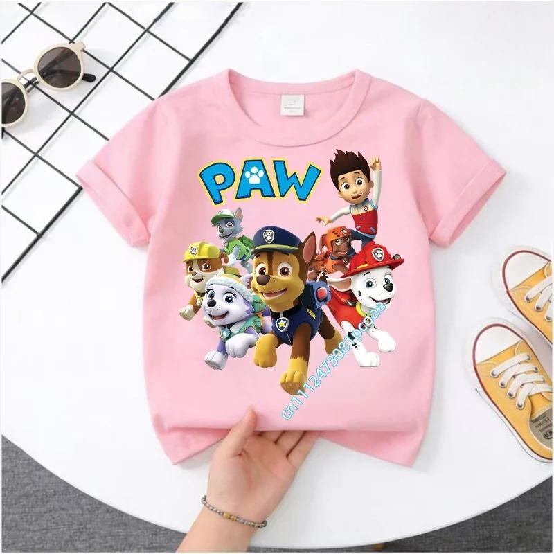 Hot Paw Patrol Kids T-shirts Kawaii Cartoon Character Printed Shirts Cute Boys Girls Casuals Tops Summer Birthday Clothing Gift