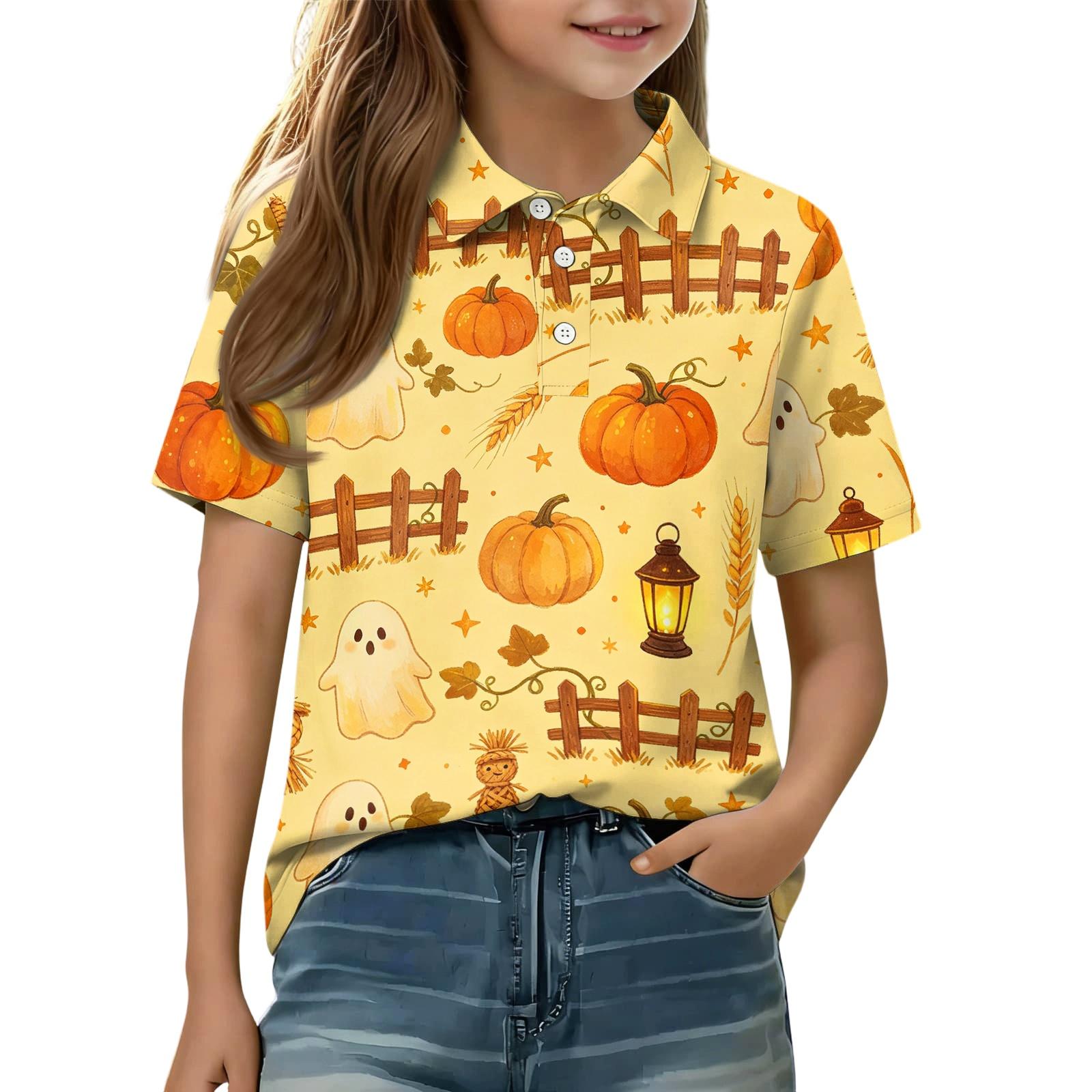 Kids Halloween Printed Shirt Casual Short Sleeve for Boys Girls Party Costume 110