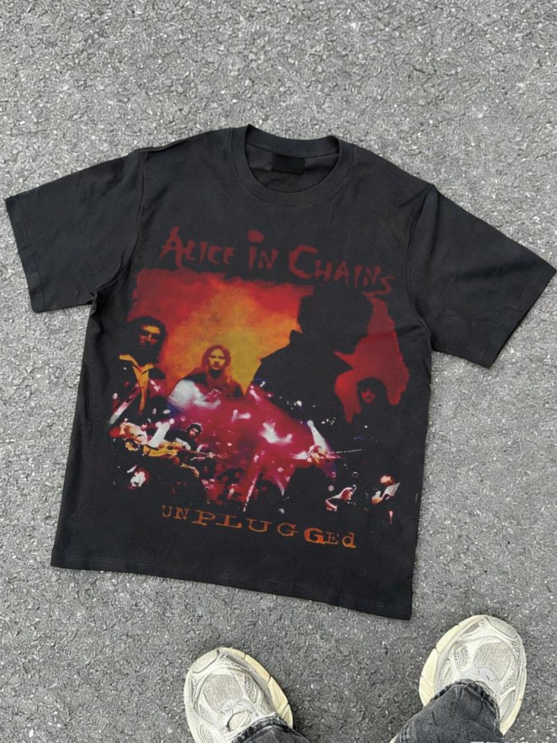 

Y2KCHAOS Retro Style Pure Cotton Mens TShirt Designed by a Grunge Rock Band Unplugged Music Theme Relative Loose Shirt S