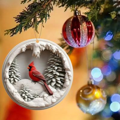 Décoration d'arbre de Noël Suspension Oiseau Rouge/Ornement Renne Acrylique Plat Rétroviseur de Voiture