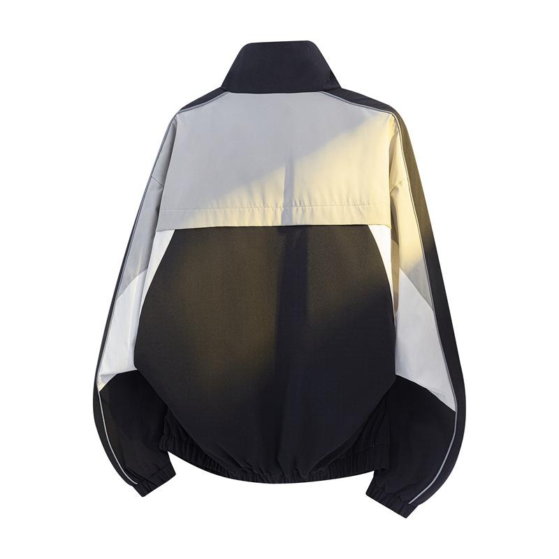 Men's Color Block Windbreaker Jacket, Stand Collar Zip-Up Track Jacket with Reflective Stripes, Casual Lightweight Outerwear for Spring & Autumn
