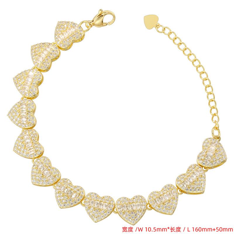 Light Luxury Copper Inlaid Zirconium Heart Splicing Bracelet Necklace Hip-Hop Love Stacking Set Vl602-603