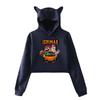 Korean Fashion Icrimax Print Kawaii Crop Top Hoodie Funny Cat Ear Cropped Short Sweatshirt Hooded Pullover Women Tops Streetwear