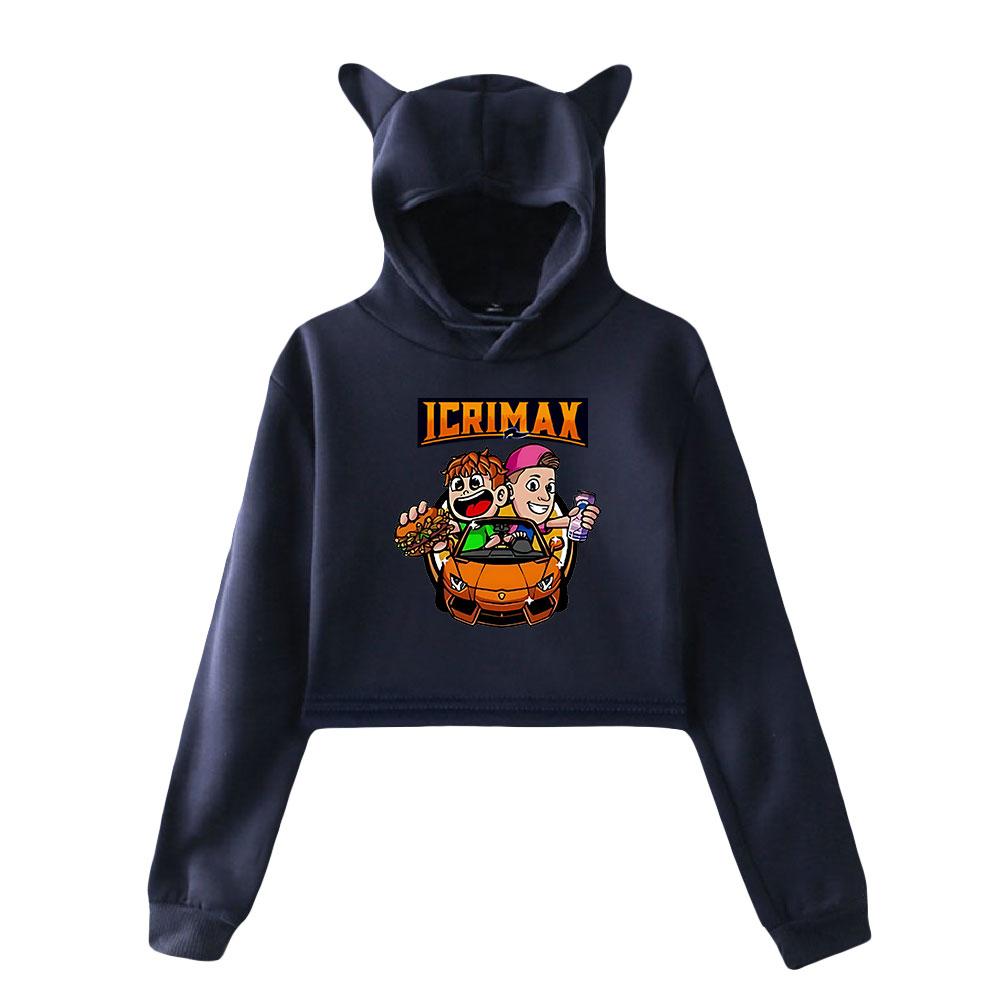 Korean Fashion Icrimax Print Kawaii Crop Top Hoodie Funny Cat Ear Cropped Short Sweatshirt Hooded Pullover Women Tops Streetwear