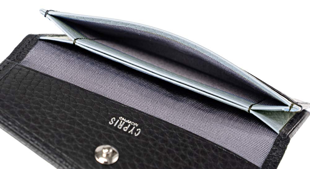 Cypris Pokewalle Compact Card Case Smart Wallet Leather Wallet Antibacterial and Virus Protection Day Gift for Men and Boyfriend Black x Light Blue