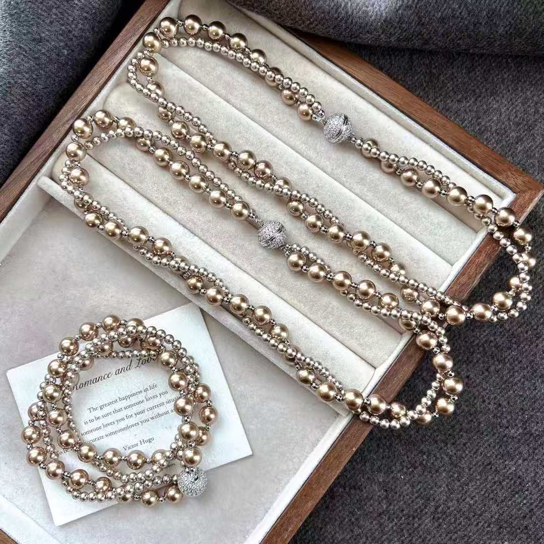 

4Mm8Mm Maillard Brown High Quality Strong Light Artificial Crystal Pearl Wrap Necklace Clavicle Chain
