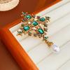 Vintage Cross Brooch for Women Geometric Green Crystal Zircon Pendant Zircon Accessories