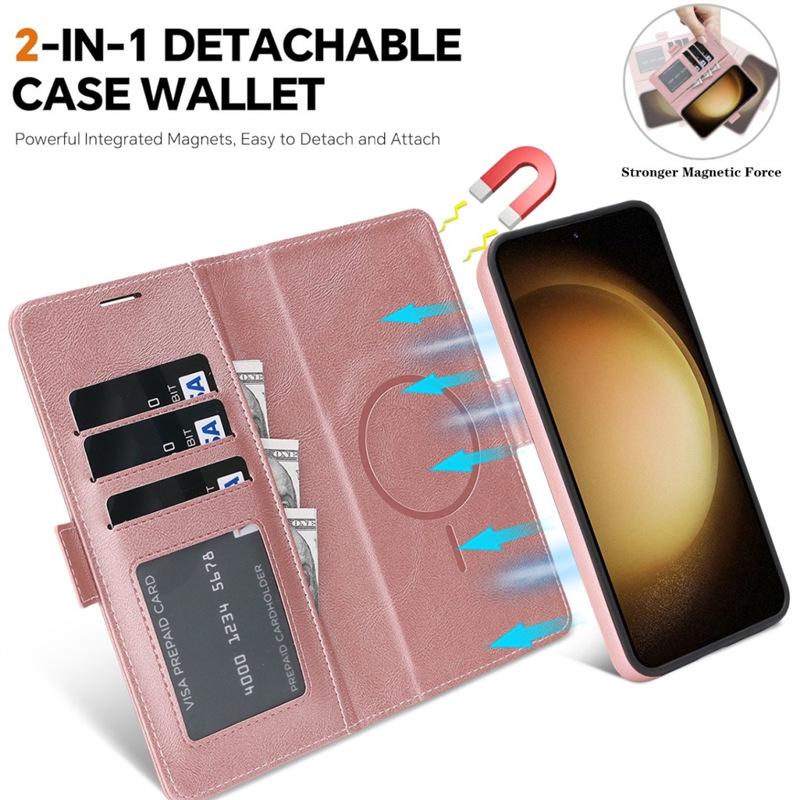 Samsung S25 Wireless Magnetic Leather Case with Card Slots for S24/S23 - High-End Protective Wallet