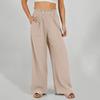 Women's Cotton Linen Pants Summer Wide Leg Casual Loose Drawstring High Waist Palazzo Pants Trousers With Pockets