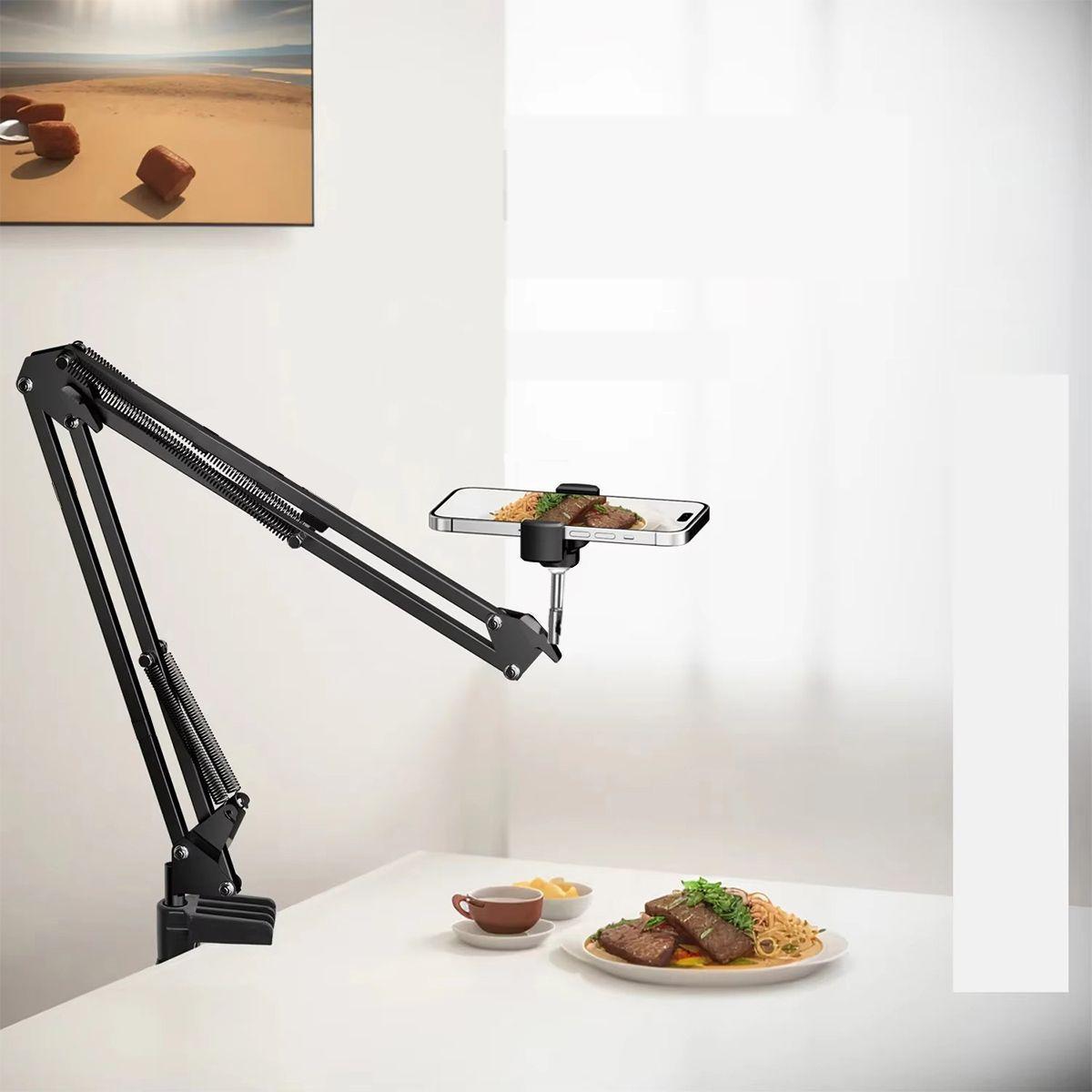 Pro Mobile Phone Stand: Top-Down Angle, Multi-Functional for Streamers, Photography, Jewelry, Food, with Fill Light and Lazy Support.