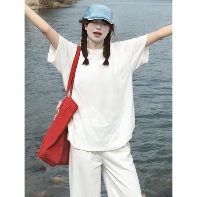 [Minimalist Basic Short Sleeved T-shirt for Women] Spring/Summer Fashion Versatile Mid To Long Round Neck Top