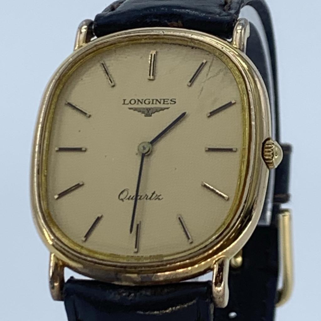 New Batteries Working Good LONGINES 960-6082 Quartz Battery Powered Square Gold Dial Stainless Steel Men's Watch 2-Hand Lightly Cleaned