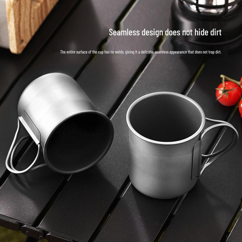 Pure Titanium Double-Layer Camping Mug with Foldable Handle and Lid