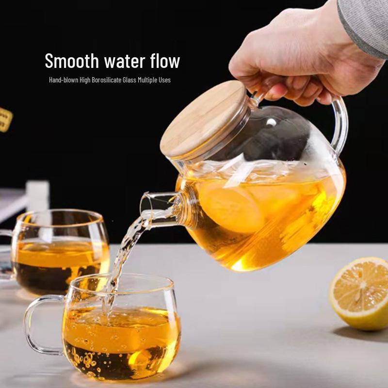 Borosilicate Glass Teapot with Bamboo Lid for Hot & Cold Drinks