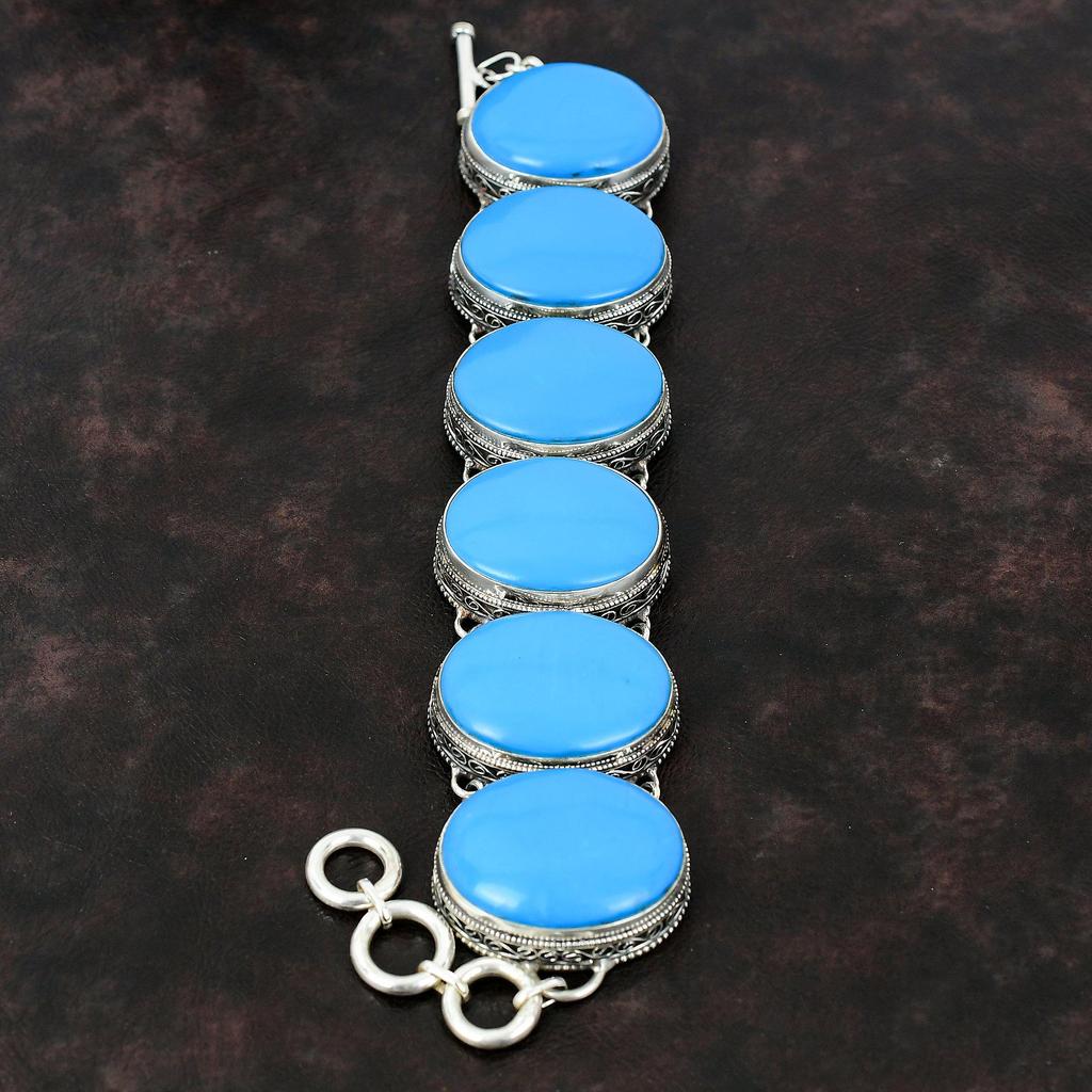 Sleeping Beauty Turquoise Bracelet Handmade Antique Jewelry Gemstone Vintage Bracelet 925 Sterling Silver Bracelet Adjustable Chain Bracelet