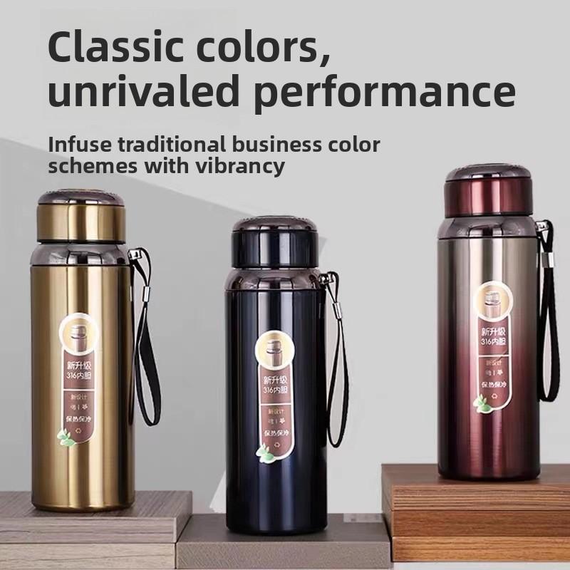 Stainless Steel Insulated Travel Mug With Tea Separator And Carrying Rope For Outdoor Use