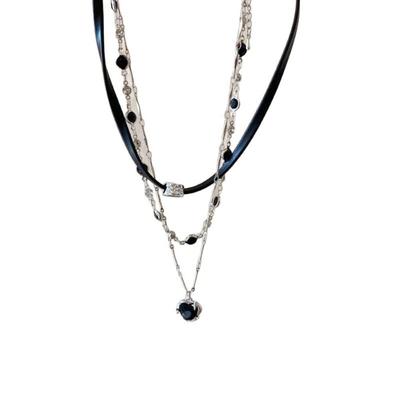 Fashion Light Luxury Multi Layered Necklace Exquisite Jewelry Collarbone Chain Black Leather Rope Chain Gift