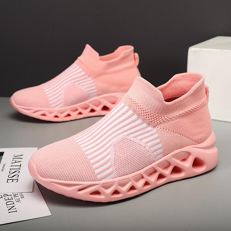 Breathable Knitting Platform Sneakers Men Soft Bottom Non-slip Ladies Sports Shoes  Striped Slip-on Casual Sock Flat Shoes