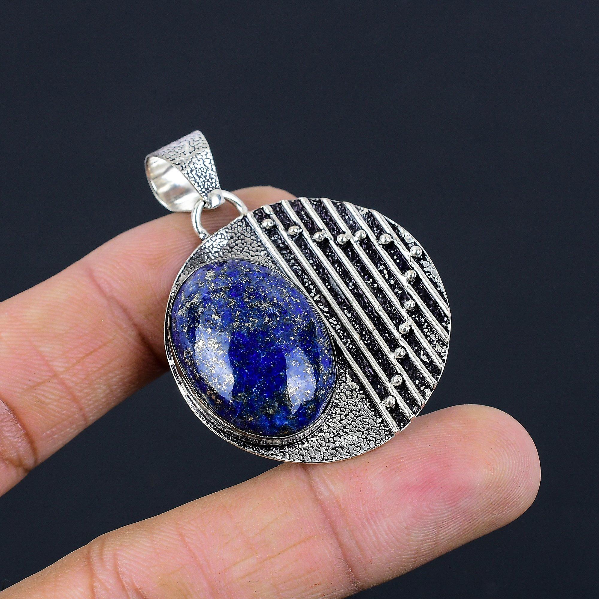 Womens day Sale Natural Lapis Lazuli Trendy Pendant Jewelry 925 Sterling Silver