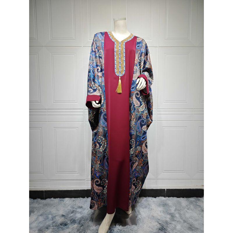 Women clothes 2024 Autumn New Batwing Sleeve Free Size Hot Drilling Middle East Arab Patchwork Tassel Dress Dresses