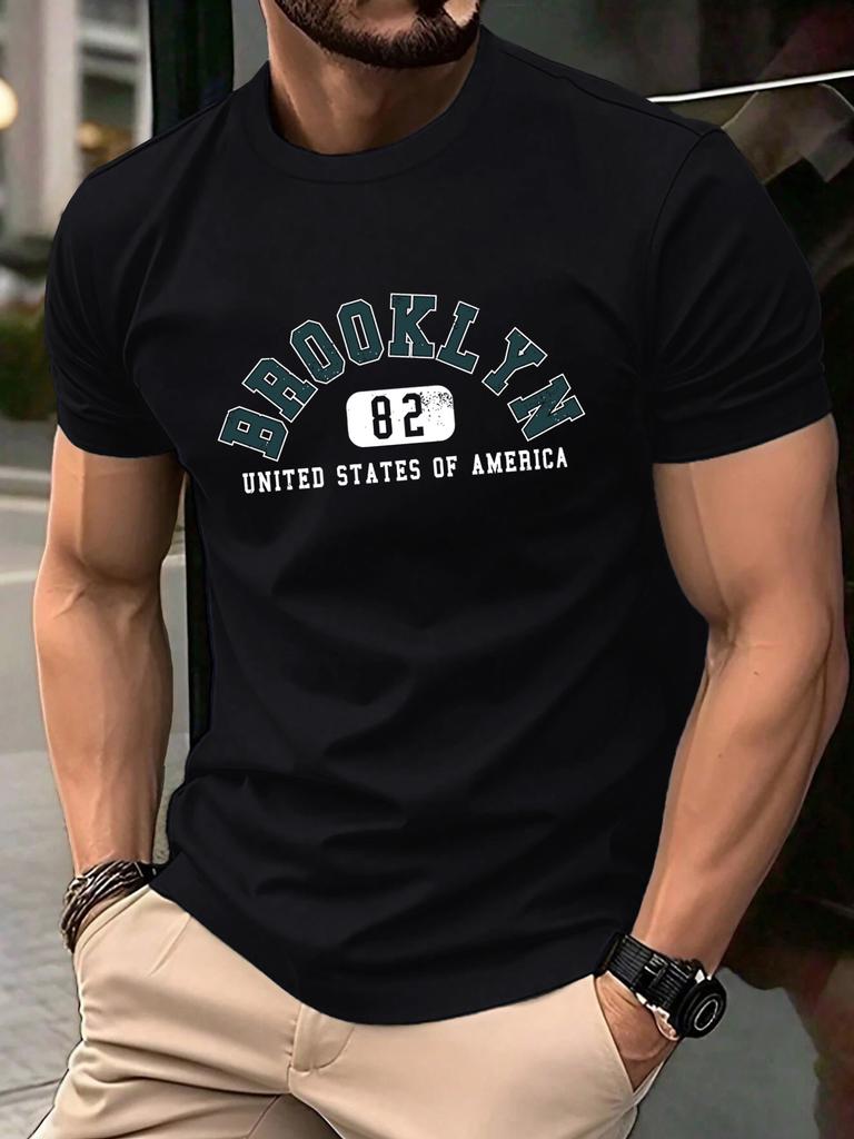 Usa Brooklyn 82 United Print Men TShirts Summer ONeck Retro T Shirt Cotton Loose Short Sleeve Basics Street Fashion Sportswear