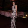 Autumn Dress Women's Elegance Slim Leopard Print High Neck Halter Dress