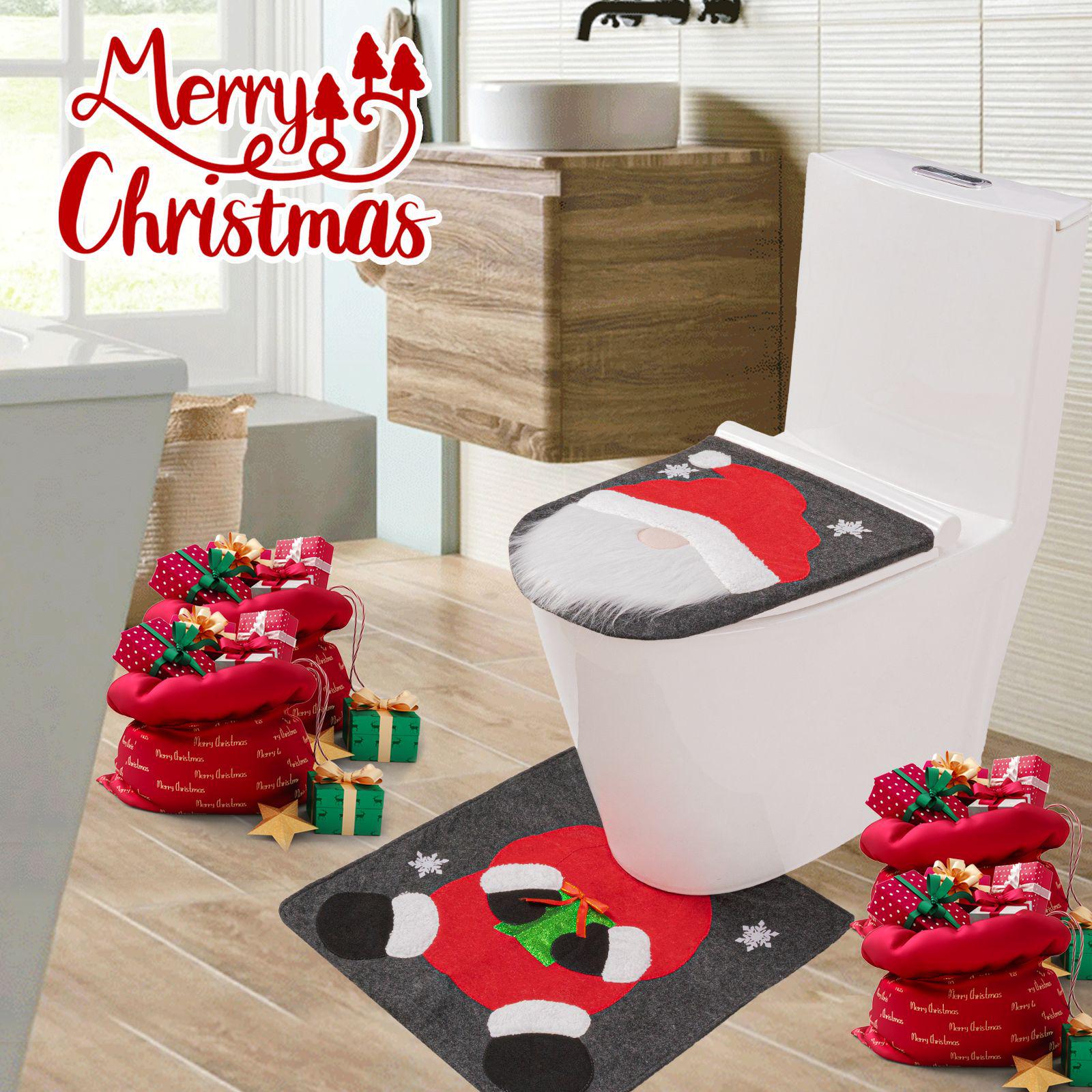 Bestselling Faceless Doll Santa Claus Toilet Seat Cover Set - 2 Pieces for Christmas 42x35cm, 51x50cm
