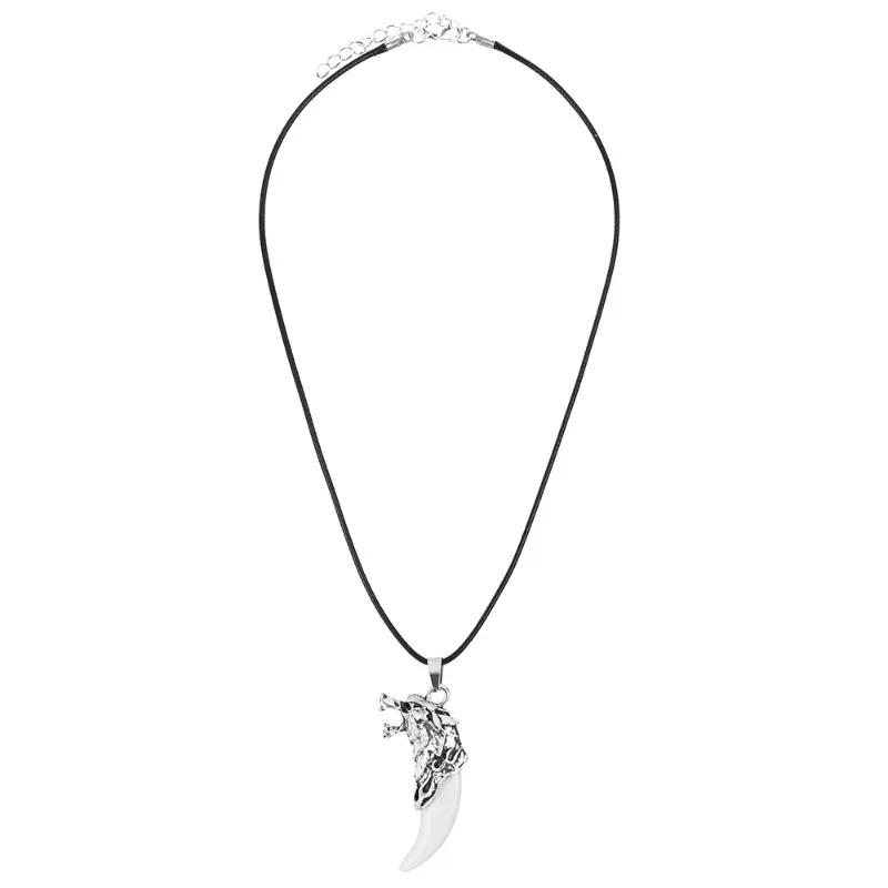 Punk Wolf Tooth Necklace Sturdy Artificial Leather Rope Resin Necklace Retro Cool Spiked Tooth Alloy Pendant Lightweight Jewelry