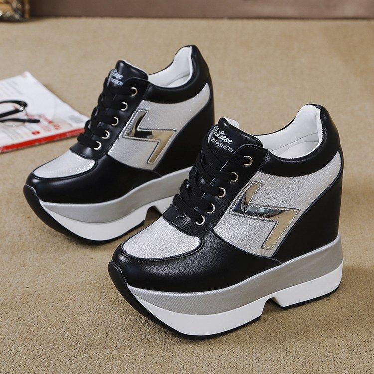 Inner height increase Xiaobai women's autumn lace-up thick-soled leisure sports wedge heel single shoes