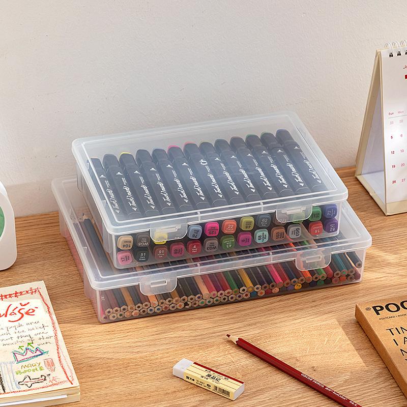 Large Capacity Pencil Case Transparent Plastic Notebook Sketch Marker Colored Lead Painting Storage Box Back To School Supplies