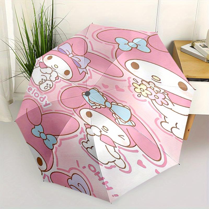 

My Melody,Bow Automatic Folding Umbrella Simple 8 Rib Design, Bright Cartoon Pattern, Durable Iron Frame, Suitable For Travel, Outdoor, Beac