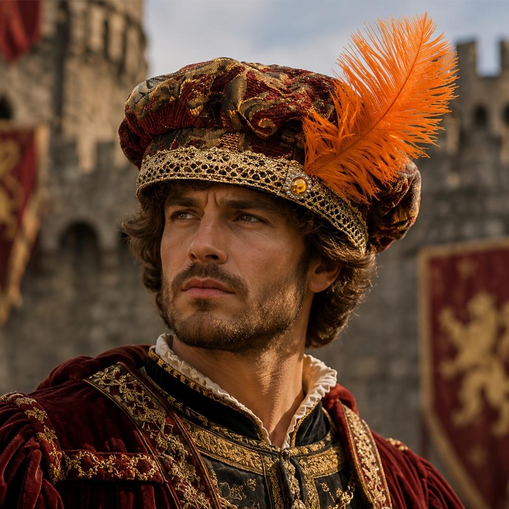with Feather Medieval Noble Court Hat Antiqued Renaissance Ceremony Dress Hat Role-Play