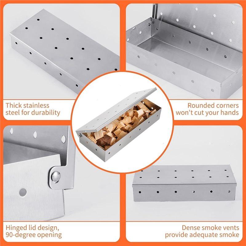 Good-Stainless Steel BBQ Smoker Box Wood Chips Indoor Outdoor Charcoal Gas Barbecue Grill