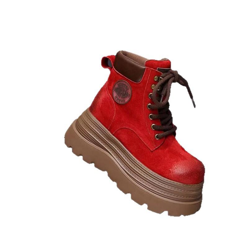 Hanyu leather thick-soled Martin boots women's new autumn and winter retro British style big yellow boots short boots versatile lace-up boots