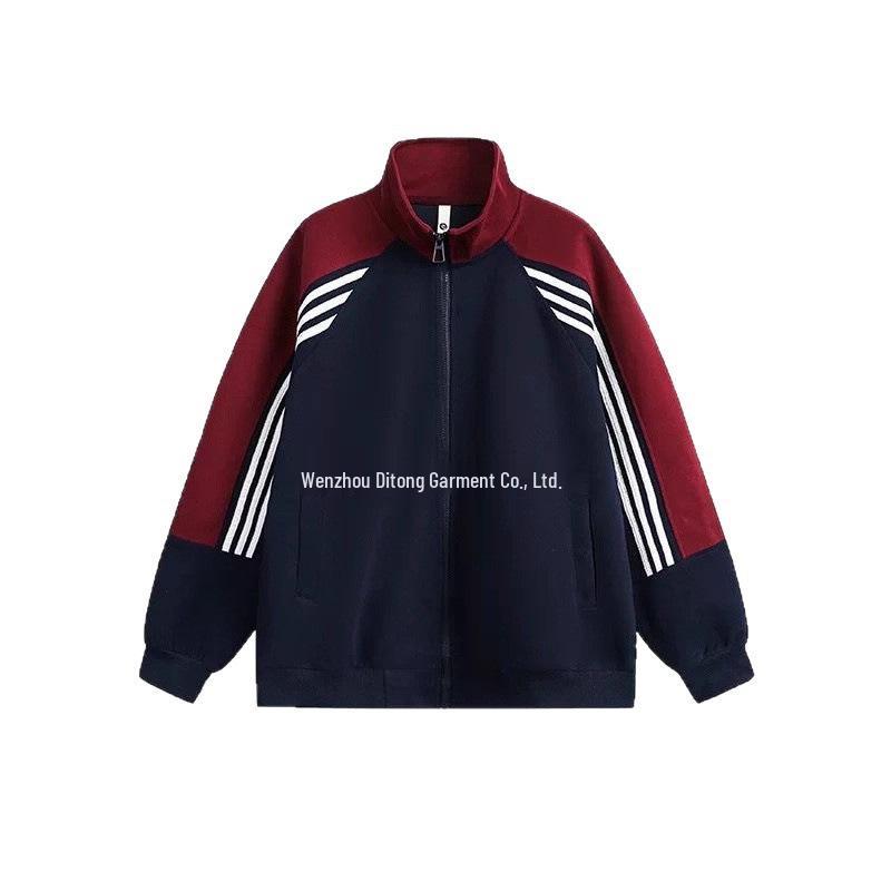 Unisex American Style Stripe Stand Collar Hoodie Jacket