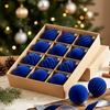 12Pcs Flocked Christmas Bauble Set, Boxed Plastic Xmas Hanging Balls, 6cm & 8cm Luxury Decor Ornaments for Christmas Tree