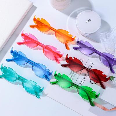 Rimless Fire Flame Sunglasses Colorful Y2K Eyewear Trendy Party Cosplay Glasses for Women & Men